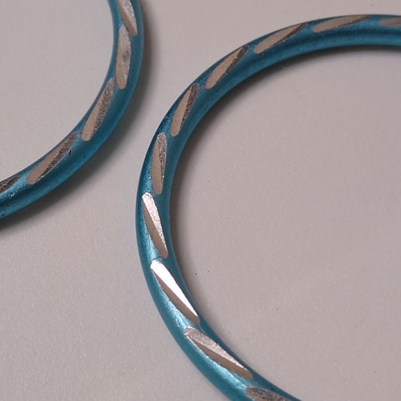 Blue Metal Large Dangle Hoop Earrings - Picture 5 of 13